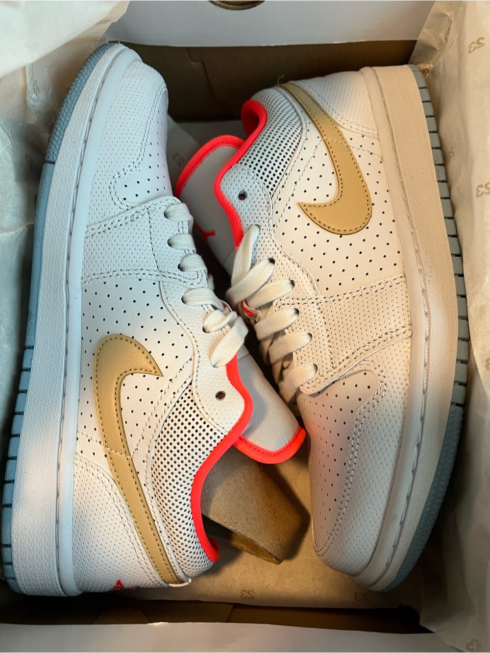 Jordan WMNS Air Jordan 1 Low SE in White with Sesame and Crimson Details